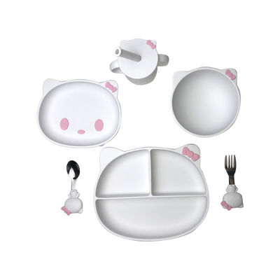 Baby-Fütterungssatz Kitten Shape BPA des Silikon-6pcs freie Saugschüsseln und -platten