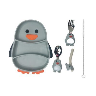 Soem-Silikon-Baby-einziehender gesetzter Pinguin-Form-Nahrungsmittelgrad mit Löffel