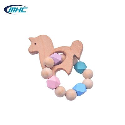 Baby-Perlen-Silikon-Holz Teether Diy handgemachte Pony Shape Easy To Clean fertigte besonders an