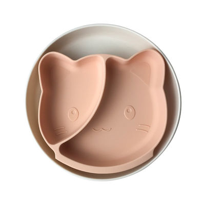 Fertigte freies Silikon-Baby Tray Cat Shape Tableware Feeding Plate BPA besonders an