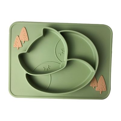 Kundenspezifische grüne Silikon-Baby-Platte Silikon-Baby-Tray Fox Shapes BPA freie