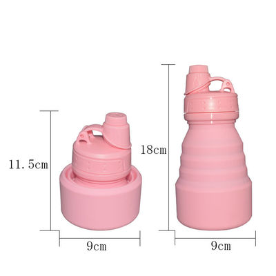 Sport im Freien, der rosa Wärmedämmung der Silikon-Wasser-Flaschen-500ml mit Deckel faltet