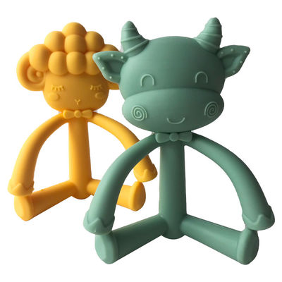 Kundenspezifisches Karikatur-Silikon-Baby Teether, Nahrungsmittelgrad-Silikon-lnfant Ausbildungszahnbürsten-Kuh und Schaf-Formen