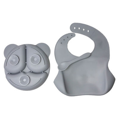 Nahrungsmittelplatten-Baby-Essgeschirr-Silikon-einziehende gesetzte kundengebundene Größen Grey Bear Shape 3Pcs