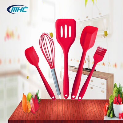 Silikon Küchenutensilien-Set 5-teilig Backutensilien Spatel Ölpinsel Schneebesen Kochlöffel Spülmaschinenfest Antihaftbeschichtet