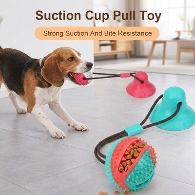 Langlebige Hundeleine Ball Zerrspielzeug mit Saugnapf Hund Kauspielzeug Cartoon Gummi Molaren Zahnen Saugnapf Futterleck-Spielzeug
