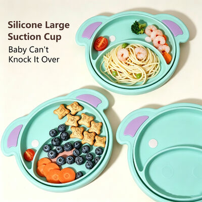 Nicht-toxisches Silikon-Baby-Fütterungs-Set Kinder-Kinderdinner-Teller Kleinkinder-Dinner-Teller mit Cartoon-Bärendesign