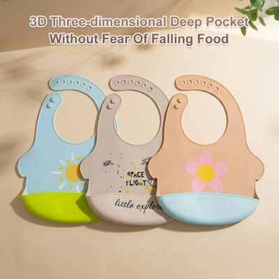 100% Lebensmittel-Silikon Baby Bib wasserdicht Weich verstellbar Baby-Fütterungs Bib mit großer Tasche Krümelfänger für Baby